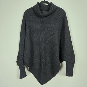 Neiman Marcus Womens Cashmere Cable Knit Poncho Large Black Luxe Soft Layers